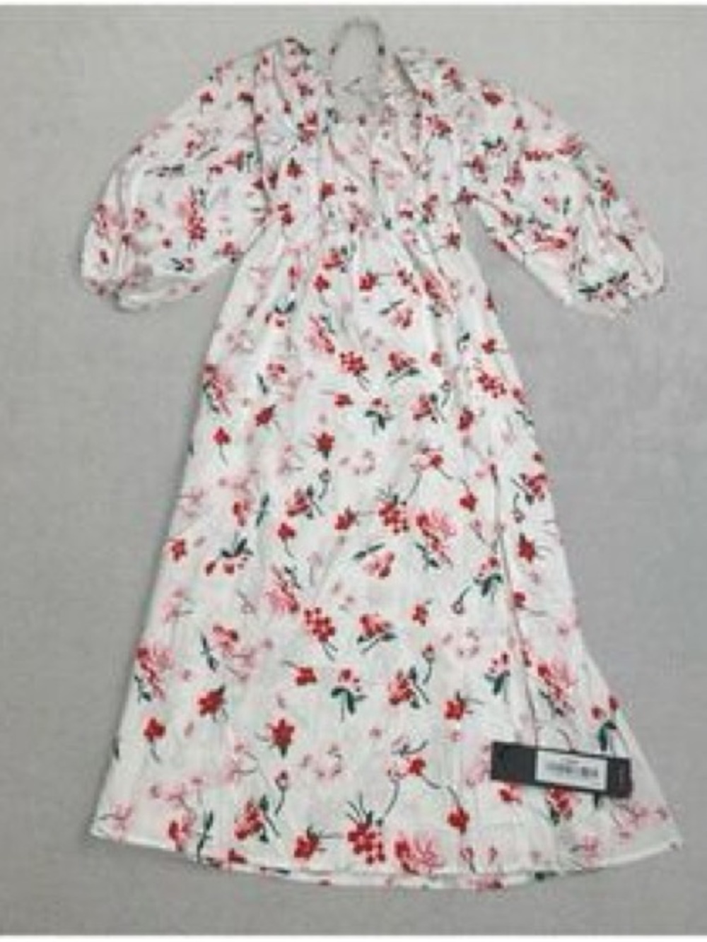 Floral Midi Dress with Puff Sleeves and Side Slit - Picture 2 of 3
